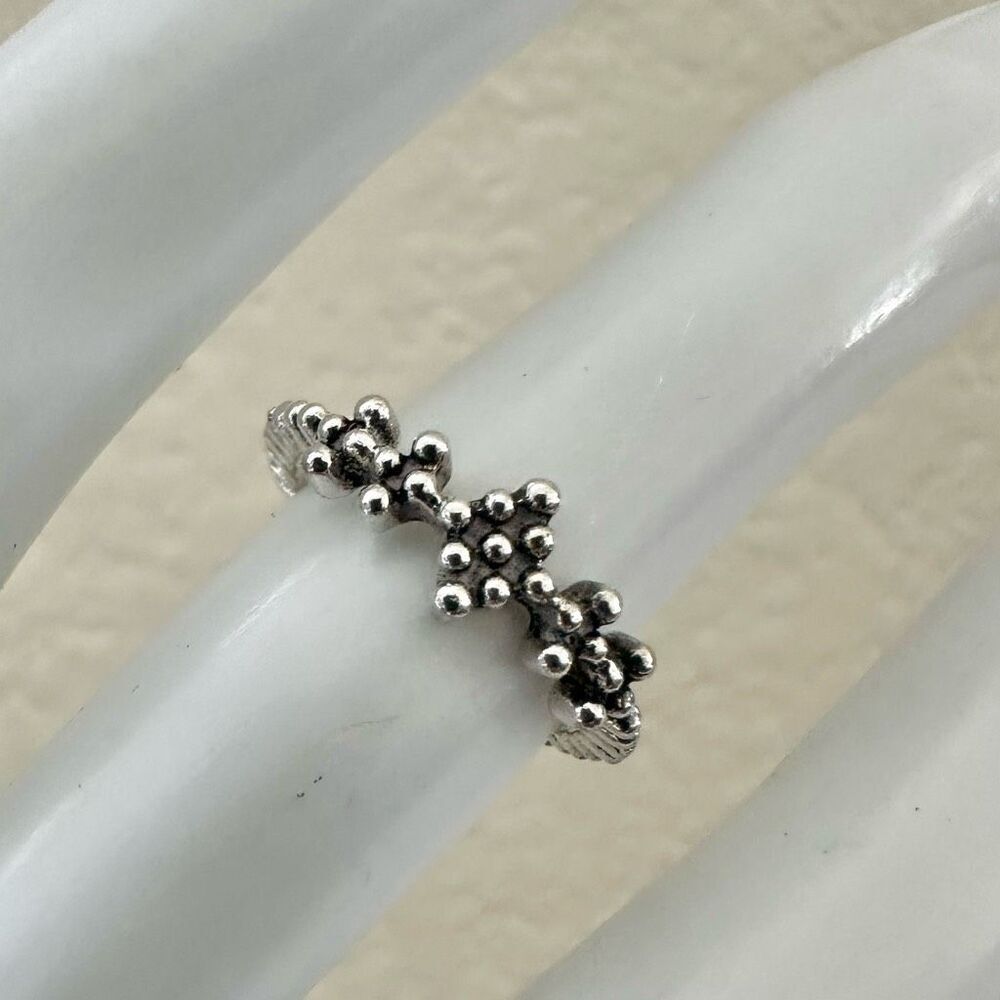 Silver-Tone  Beaded Crown Ring
